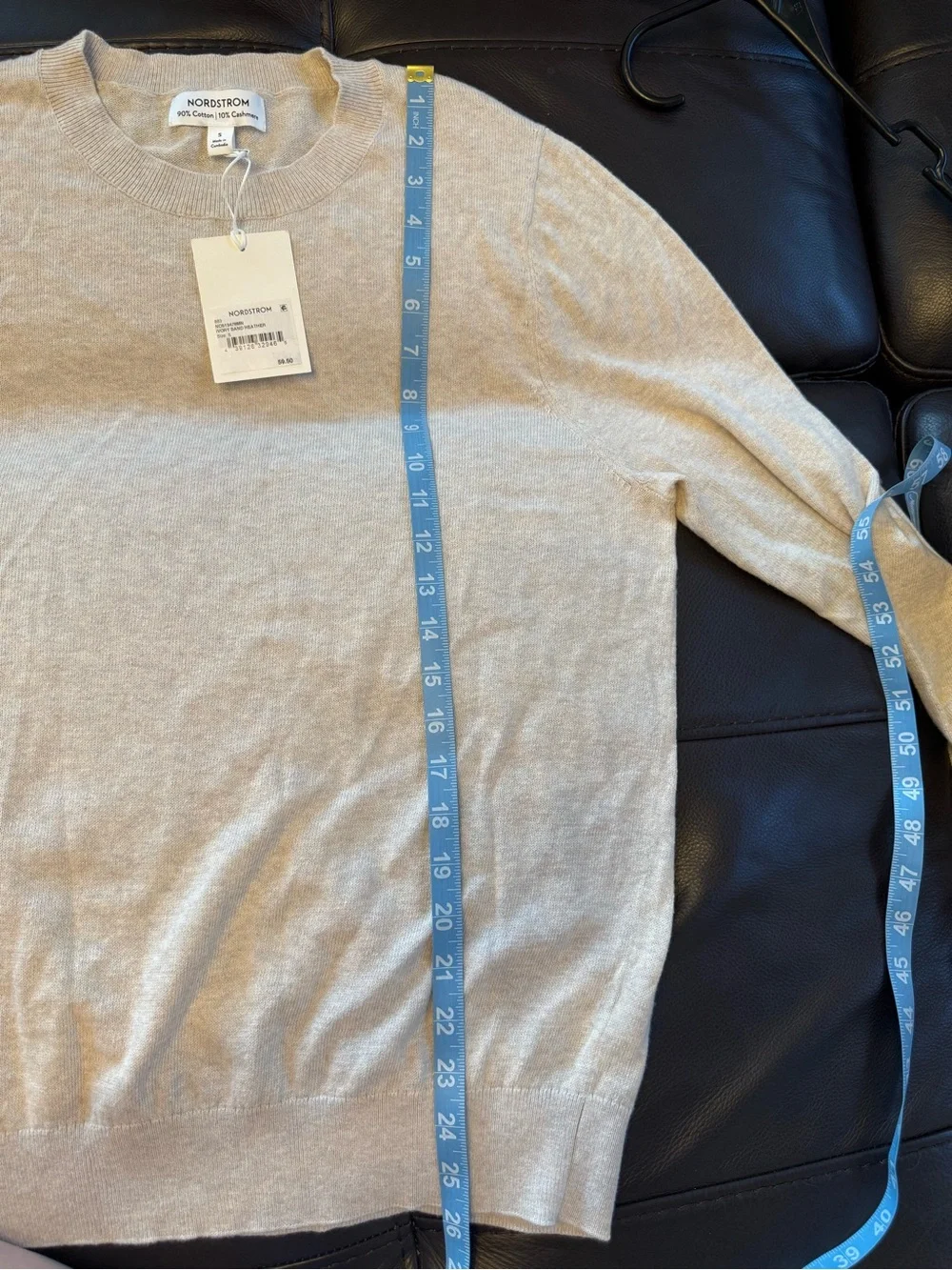 NWT Nordstrom Men's Cotton Cashmere Crew Neck Sweater Oatmeal Beige Size S